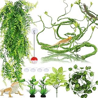 Bearded Dragon Accessories, QUOZUO Terrarium Hanging Plant Vines, Reptile Plants, Bearded Dragon Toys Ball with Bells, Leopard Gecko Tank Accessories for Bearded Dragon Lizard Snake Chameleon