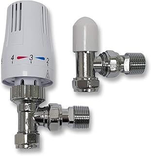 Kartell TRV Thermostatic Radiator Valve + Lockshield 1/2" x 15mm White Angled