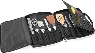 samdew Chef Knife Bag with 20+ Slots, Chef Storage Case for Kitchen Tools & Chef Utensils, Professional Knife Carrier Travel Knife Roll Bag with Lockhole & Multiple Pockets, Patent Design, Bag Only