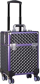 Joligrace Professional Makeup Trolley Cosmetic Vanity Box Make Up Case Organiser Beauty Rolling Box Beauty Trolley on Wheels Nail Technician Case, Black-Purple
