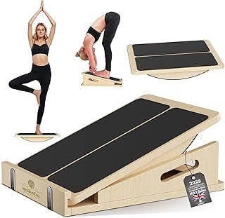 2 in 1 Wooden Slant Board for Calf Stretching & Balance, Professional Adjustable Ankle Stretch Wedge Physical Therapy Slant Boards for Knees Ankle Heel Feet Leg