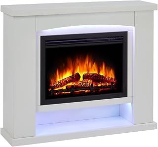 Endeavour Fires Ebberston Electric Fireplace Suite 39" and Realistic Flame Effect Fire with 7day Programmable Remote Control In an Off White Fireplace Surround with Plinth