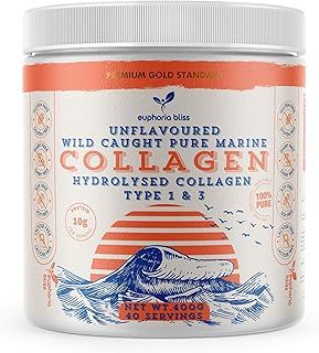 Marine Collagen Powder Type 1 & 3 | Wild Caught Fish | Non-GMO | Unflavoured for Women & Men | Healthy Skin, Hair, Joints & Bones | Halal | 400G