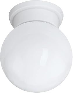 White & Opal Glass Globe Shade Vintage Round Flush Ceiling Light | 16cm Diameter | 1 x ES E27 Lamp Required | UK Approved | Vintage Frosted