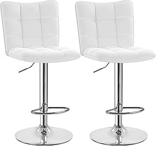 Yaheetech Modern Barstools Set of 2 PU Leather Height Adjustable Swivel Bar Chair, with Footrest and Base for Kitchen and Home, White