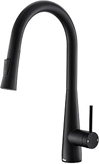 Tohlar Black Kitchen Tap With Pull Out Spray - Stainless Steel Mixer Sink Tap in Matte Black Finish