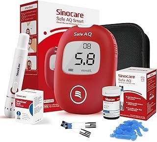 sinocare Diabetes Testing Kit, Blood Sugar Monitor Safe AQ Smart, Blood Sugar Test Kit w/Strips x 25, Lancing Devices x 25, 5 Seconds Test Glucose Monitor -in mmol/L