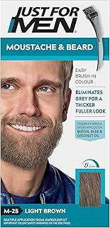 Just For Men Moustache & Beard Light Brown Dye, Eliminates Grey For a Thicker & Fuller Look With An Applicator Brush Included – M25