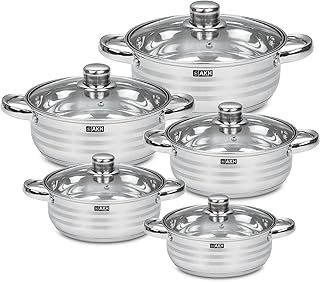 AKH HOUSEWARE Stock Pot Casserole Dish Cooking Pot with Lid Set of 5-20/22/24/26/28cm Large Heavy Duty Stainless Steel Stockpot with Lid & Silver Mirror Coated Cookware Set (Set of 5)