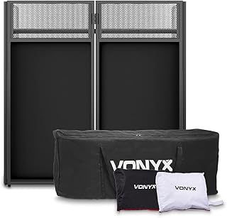 VONYX DB4 Pro Foldable DJ Booth Stand with Carry Case - Portable DJ Table Desk with Lycra Covers, Steel Frame, Shelf Support - Perfect Mobile DJ Equipment for Events, Clubs, Parties & Speaker Setup