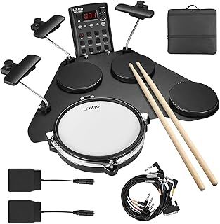 Electronic Drum Set, Portable Electric Drum Set for Beginner with Quiet Mesh Snare Drum Pads, 220+ Sounds, USB MIDI, 2 Switch Pedal, Electric Drum Kit with Sticks, Travel Bag