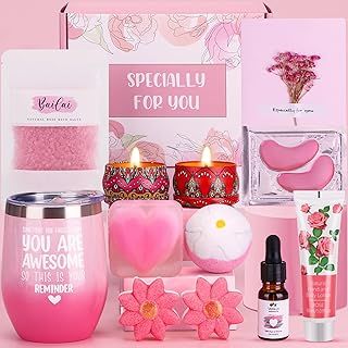 Rose&Jasmine Pamper Gifts for Women, Unique Self Care package for Her Relaxation Spa Sets for Women, Birthday Hamper Wellbeing Get Well Soon Gifts Ideas for Best Friend Bestie Sister Mum
