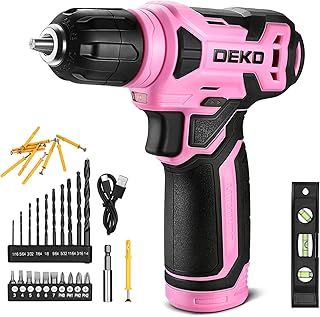 DEKOPRO 8V Cordless Drill, Drill Set with 3/8" Keyless Chuck, 42pcs Acessories, Built-in LED, Type-C Charge Cable, Pink Power Drill for Drilling and Tightening/Loosening Screws
