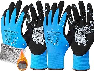 2 Pairs Waterproof Thermal Winter Work Gloves Polar Fleece Liner Superior Grip Double Latex Coating for Garden Logistics Warehousing in Cold Weather Outdoor Activities