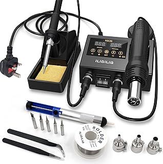 Soldering Station,2-in-1 SMD Hot Air Rework and Soldering Iron Station with °C/℉,Hot Air Gun Cool/Hot Air Conversion, Digital Temperature Correction and Sleep Function Soldering Iron Kit