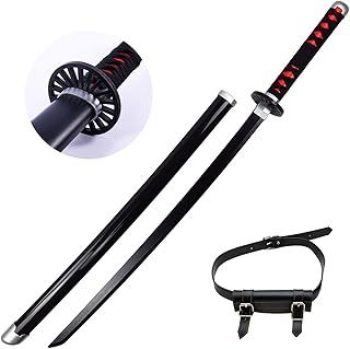 LIUD Tanjiro Katana Sword Set - Demon Slayer Cosplay Wood Prop for Halloween, Anime Fans, Xmas, Birthdays - Collectible Wooden Sword With Black Belt, 41 Inch