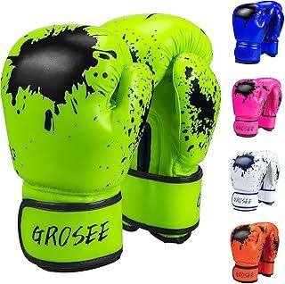 Kids Boxing Glove 6oz, 8oz, Training Sparring Gloves for Punching Bag, Kickboxing, Muay Thai, MMA, UFC, Gift for Age 6-15 Years, Leather, Boys and Girls