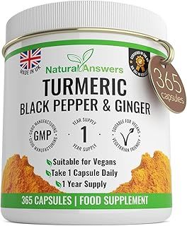 365 Turmeric, Black Pepper & Ginger Capsules - High Strength Turmeric 365 Vegetarian Capsules (1 Year Supply) – Vegetarian Supplement Made in The UK by Natural Answers