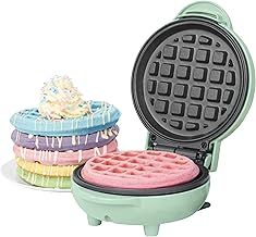 Giles & Posner EK4214GSGR Mini Waffle Maker – Non-Stick Waffle Iron Machine, for Belgian & American Style Waffles, Sweet/Savoury Snacks Desserts, Compact, 11.5 cm Round Cooking Plate, Pastel Green