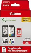 Canon PG-545 XL CL-546 XL VALUE SEC Pack of 2 cartridges (Black XL Colour XL) + 50 sheets of 10x15cm Photo Paper Genuine (Recycled Cardboard Multipack)