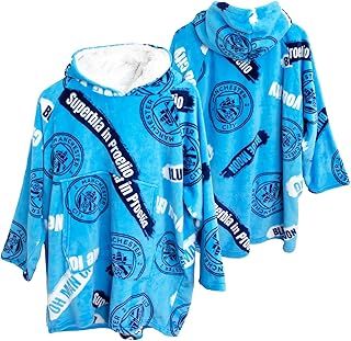 Character World Manchester City Oversized Wearable Fleece Blanket | Super Warm & Cosy | All-Over Crest Pattern Design | Premium Sherpa Lined | Perfect for Kids Aged 13+ Years, Suggested Height 110cm+