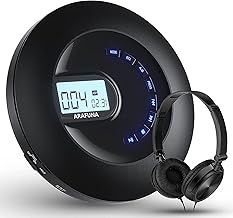 ARAFUNA CD Player Portable, Rechargeable Portable CD Player for Car and Travel, Walkman CD Player with Headphone and Anti-Skip, Personal CD Player with LCD Display, AUX Cable, Backlight