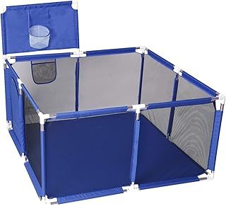 Baby Playpen Large Activity Playpen with Breathable Mesh Suitable for Baby Toddlers with Round Zipper Door Playpen 4-Sided Washable Playpen (Blue)