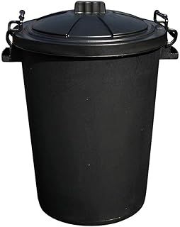 OptiProducts Black 50L 50 Litre Extra Large Heavy Duty Plastic Bin Dustbin, Storage Unit with Locking Lid for Home Garden Rubbish Waste Animal Feed