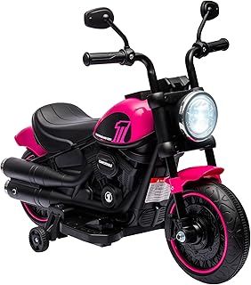 HOMCOM 6V Kids Electric Motorbike Ride-Ons Motorcycle with Training Wheels, Headlight, for Ages 18-36 Months - Pink