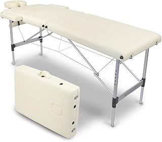 Mobiclinic®, Massage Table, Massage Bed, Aluminium, Folding Spa Beauty Massage Table, 2 Section, Physiotherapy Folding Table, CA-01 Light, Portable Lash Table, Adjustable Height, 73x23 Inches, Cream