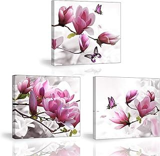 Set of 3 Canvas Print, Elegant Orchid Flowers Picture 12x12in, Modern Stretched on Wooden Frame, Ready Hanging, Perfect for Bathroom Wall Art Decoration, Christmas New Year Gift
