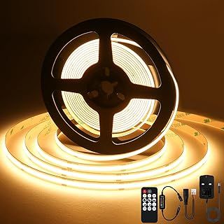 COB LED Strip Lights 5M,Warm White 2700K Dimmable LED Strip Kit,2400 LEDs,8mm Width,Super Bright DC24V Tape Lights,CRI90+with RF Remote and Power Supply for DIY Home Decoration