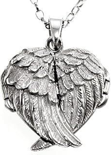 Alexander Castle Angel Wings 925 Sterling Silver Locket Necklace for Women - Girls 2 Photo Locket - 25mm x 25mm Locket with 18" Silver Chain & Jewellery Gift Box