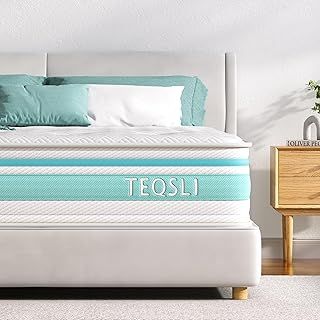 TeQsli Single Mattress, 3FT 7-Zone Gel Memory Foam, 10 Inch Pocket Sprung Hybrid Orthopedic Mattress Medium Firm for Pressure Relief and Motion Isolation, Single (90x190x25cm)
