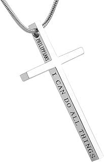 Philippians 4:13 Cross Necklace for Men Women Inspiring Bible Verse Stainless Steel Cross Pendant Necklace Jewelry Gift