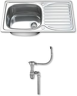 Dihl 1062 Kitchen Sink with Drainer, Single Bowl 1.0, Oval, 304 Stainless Steel, Silver, 84 x 44 cm, Inset, Includes Full Waste Kit and fixings