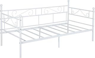 H.J WeDoo Daybed Single Bed Frame with Headboard and Solid Metal Slat Mattress Platform Base Guest Bed Frame Sofa Bed for Living Room Guest Room(White)