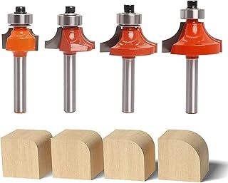 Sinoprotools 4Pcs Round Over Router Bits 1/4 Shank, Roundover Beading Router Bit Set, Tungsten Carbide, Corner Rounding Edge-Forming, Round Over Edging Router Bits (1/8”, 1/4”, 5/16”, 3/8” Radius)