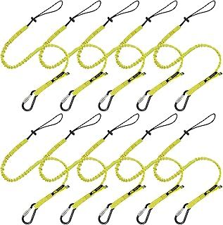 BearTOOLS Tool Lanyard with Buckle Strap - Clip Bungee Cord - Heavy Duty Screw Locking Carabiner - Fall Protection and Safety - Adjustable Loop End - Tough Tether - Construction - 10PK (Yellow 0929YS)