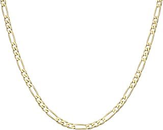 9ct Yellow Gold on Silver Figaro Curb Chain Necklace - 16 18 20 22 24 26 30 inch