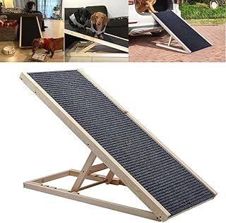 EFAN Dog Ramp Folding Pet Ramp Car Dog Ladder - Height Adjustable with Non-slip Carpet Safety Pets Ladder, Portable Solid Wooden Dog Ramp for travel (L70xW35cm, H30-40cm)