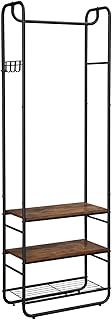 VASAGLE Coat Stand, Hall Tree, Coat Rack with Shoe Rack, Storage Shelves, Hallway, Bedroom, 58 x 28 x 181 cm, Scandinavian Style, Matte Black and Rustic Brown HSR81BX