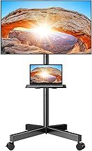 PERLEGEAR Mobile TV Stand on Wheels for 23-60 inch LED, LCD, Flat&Curved TVs up to 40kg, -10° to +15° Tilt Portable TV Stands with Laptop Shelf, Hight Adjustable Rolling TV Stand Max VESA 400x400mm