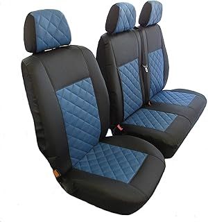 Designed to fit PEUGEOT BOXER,CITROEN JUMPER/RELAY,FIAT DUCATO 2006-2018 RHD BLACK-BLU ECO LEATHER Seat Covers 2+1 (1 single 1 double)