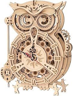 ROKR Owl Clock 3D Wooden Model Kits For Adults Wooden Puzzle for Adult