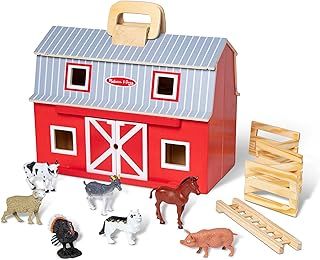 Melissa & Doug Wooden Fold & Go Barn Toy, Wooden Stable and Horse Gift for Boy or Girl, Montessori Toy for 3 Year Olds, Toy Barn, Farm Toy, Wooden Play Set, 3 Year Old Girl or Boy Gifts