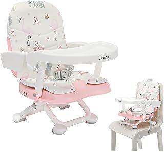 UBRAVOO Portable High Chair 6 Months Plus, Lightweight Baby Booster Seat with Removable Tray, Easy Clean Folding Booster Chair for Babies Toddlers, ACE1013 (Pink Flamingos)