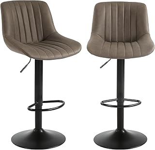 Bar Stools Set of 2, Swivel Counter Height Barstools with Back, Adjustable PU Leather Bar Stool, Modern Kitchen Breakfast Bar Stools, Brown