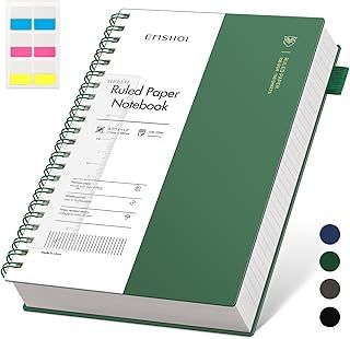A4 Notebook Lined 300 Pages/150 Sheets, Wirebound Spiral Notepad, 100gsm Thick Paper, Waterproof Softcover, Writing Journal for Women Men Work Office School, 21.5x27.9cm, Dark Green