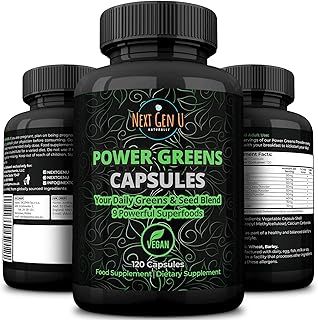 Super Green Capsule 500mg - 120 High Strength Capsules | Plant Based Antioxidant & Immunity Support | Includes Maca,Matcha, Wheatgrass, Acai, Flaxseed